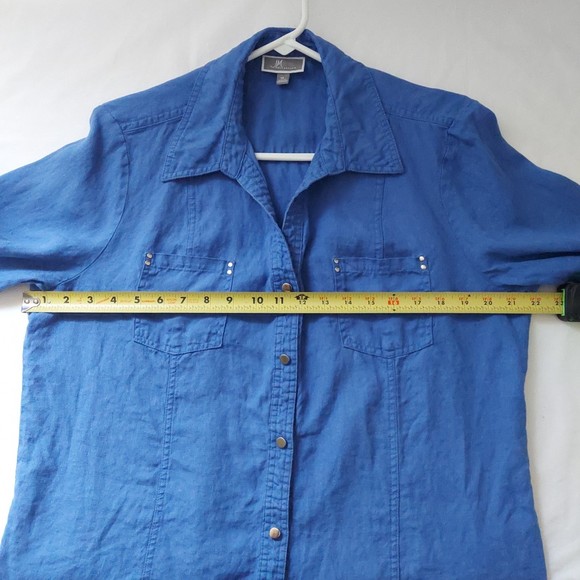 JM Collection 100% Linen Blue Button Down Top Studded Details Women's Sz 16 - Picture 6 of 14
